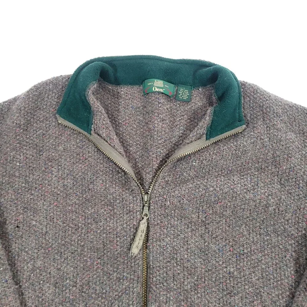 Orvis Wool Knit Sweater Cardigan L Gray Confetti Zip Up grunge grandpa Preppy‎